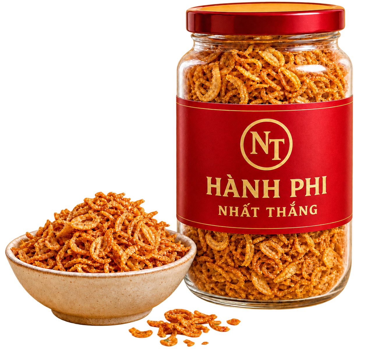 Hũ Hành Phi Nhất Thắng cùng bát hành phi vàng giòn